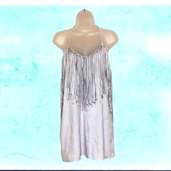 ZARA DRESS Trafaluc GRAY Faux SUEDE Leather FRINGED TUNIC/MINI  NEW  SMALL - Picture 1 of 8